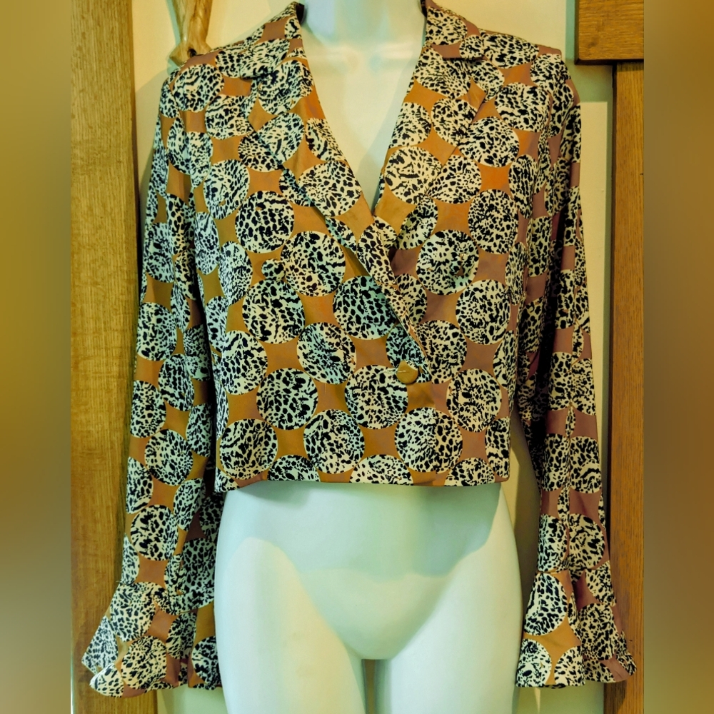 INA Lightweight Cropped BOXY Jacket Gold W/ Black & White Size S/M
